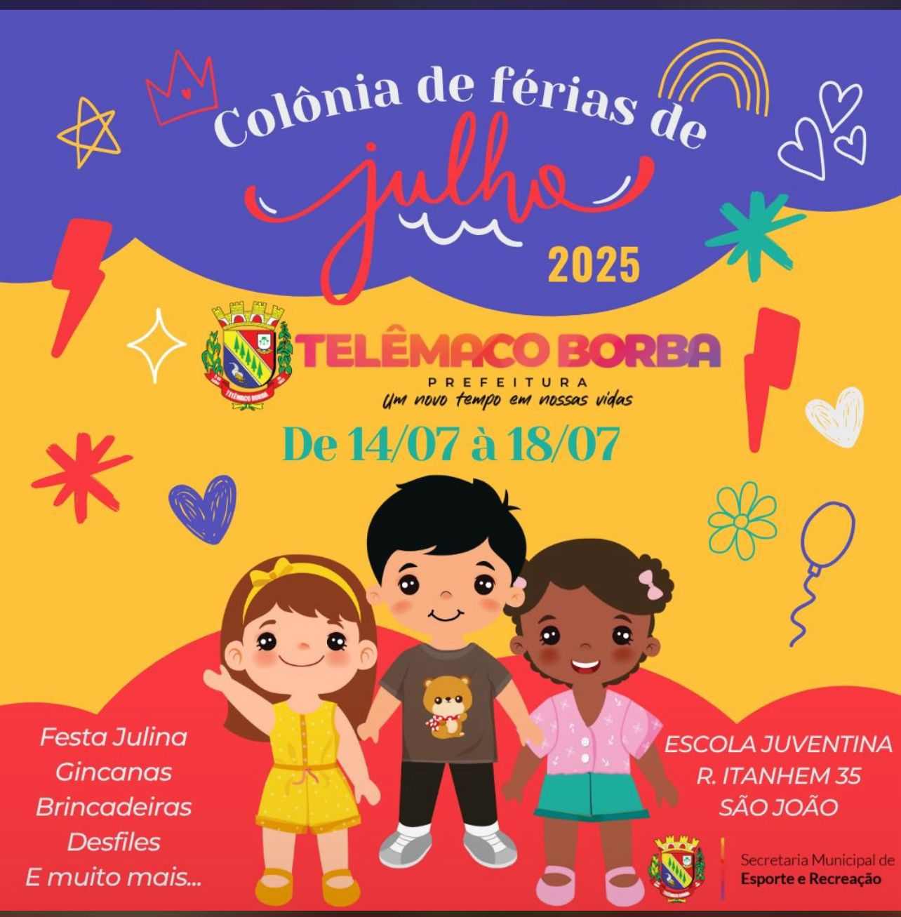 Colônia de Férias de Julho promete diversão e muita alegria para crianças de Telêmaco Borba